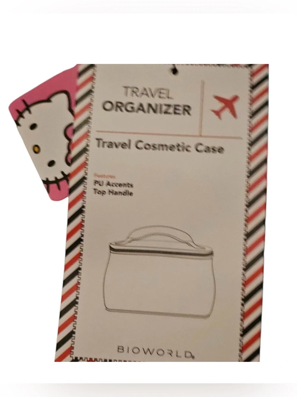 NWT Bioworld Hello Kitty Travel Cosmetic Case with 7 pack makeup brushes